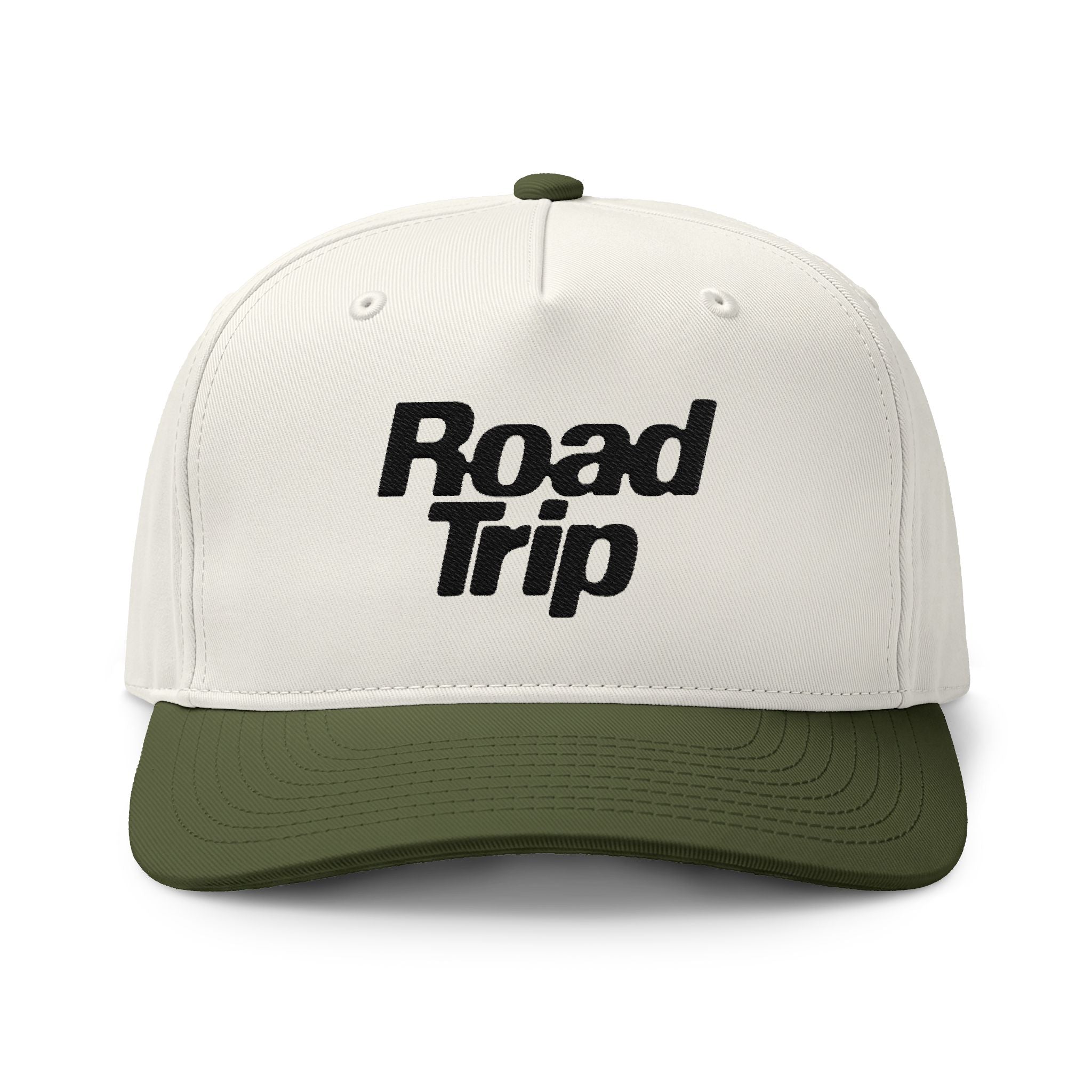 Road Trip Embroidered Two-Tone Cap (Olive / Ivory)